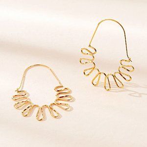 NEW~ Anthropologie Gold Wavy Curved Hoop Earrings